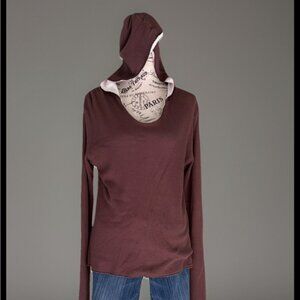 Horny Toad Top V-Neck Hooded Extra Long Sleeve with thumb hole Brown Sz L